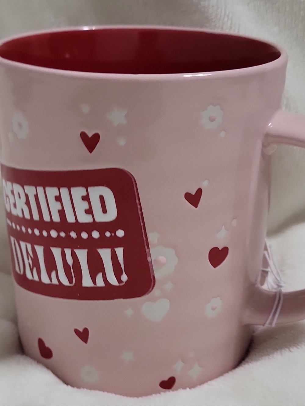 Certified Delulu Pink Ceramic Mug with Red Interior - Picture 2 of 11